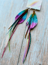 Load image into Gallery viewer, Light As A Feather FUN Lisa Frank Rooster Feather Silver Hoop Earrings