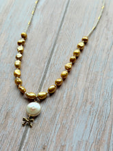 Load image into Gallery viewer, Golden Bow and Freshwater Pearl Petite Gold Fill Necklace