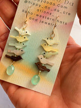 Load image into Gallery viewer, TBFL Collection, Fetish Birds on a Wire, Gold Filk Dangle Earrings