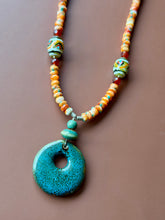 Load image into Gallery viewer, Boho Mixed Media Spiny Oyster, Czech Glass, Carnelian and Turquoise Necklace.