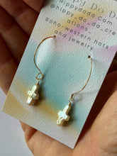 Load image into Gallery viewer, Mermaid Freshwater Cross Pearl Gold Fill Dangles
