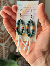 Load image into Gallery viewer, Native Boho Rainbow Heishi Shell and Dentalium Shell Dangle Earrings