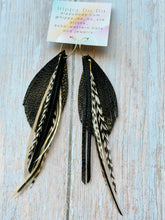 Load image into Gallery viewer, Light As A Feather FUN Black Stingray Rooster Feather Gold Hoop Earrings
