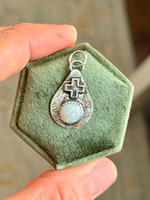Load image into Gallery viewer, Oxidized Australian Opal and Cross Sterling Silver Pendant