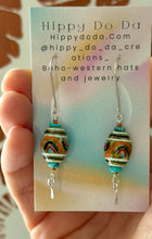 Load image into Gallery viewer, Boho Czech Glass and Campitos Turquoise Sterling Silver Dangle Earrings