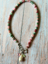 Load image into Gallery viewer, Berries and Cream Jade Beaded Carabiner Necklace