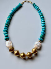 Load image into Gallery viewer, Baroque Freshwater Pearl and Sonoran Turquoise Statement Necklace