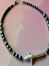 Load image into Gallery viewer, Mermaid Whale Cross Pearl and Iridescent Peacock Pearl Statement Necklace