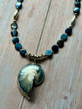Load image into Gallery viewer, SALTY COLLECTION Vintage Nautilus Fossil and Blue Mother of Pearl Sterling Silver Necklace