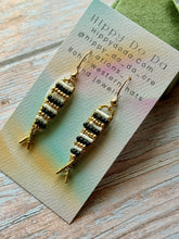 Load image into Gallery viewer, Beaded Brass Fishy Dangle Earrings