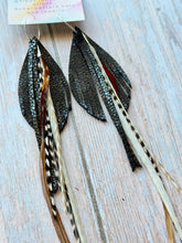 Load image into Gallery viewer, Light As A Feather FUN Black Stingray Rooster Feather Silver Hoop Earrings
