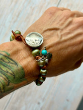 Load image into Gallery viewer, SALTY COLLECTION Green Freshwater Pearl Hand Knotted Leather Bracelet