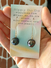 Load image into Gallery viewer, Beautiful Peacock Iridescent Luster Baroque Pearl Gold Fill Dangle Earrings