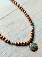 Load image into Gallery viewer, Vintage Turquoise and Coppery Freshwater Sterling Silver Necklace