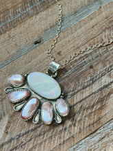 Load image into Gallery viewer, White Australian Opal and Pink Mussel Shell Floral Sterling Silver Pendant Necklace