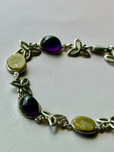 Load image into Gallery viewer, Vintage Celtic Trinity Knot Amethyst and Jade Sterling Silver Bracelet