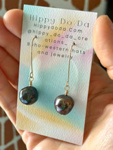 Load image into Gallery viewer, Beautiful Peacock Iridescent Luster Baroque Pearl Gold Fill Dangle Earrings