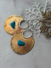 Load image into Gallery viewer, TBFL Collection, Mixed Metal Brass And Royston Turquoise Bold Dangle Earrings