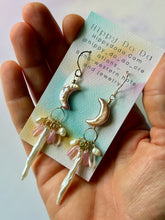 Load image into Gallery viewer, Mermaid Iridescent Crescent Moon Gold Fill Dangle Earrings