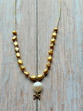 Load image into Gallery viewer, Golden Bow and Freshwater Pearl Petite Gold Fill Necklace