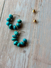 Load image into Gallery viewer, Vintage Sonoran Blue Nugget Sterling Silver Hoop Dangles