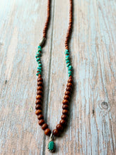 Load image into Gallery viewer, Vintage Turquoise and Wood Hand Knotted Necklace