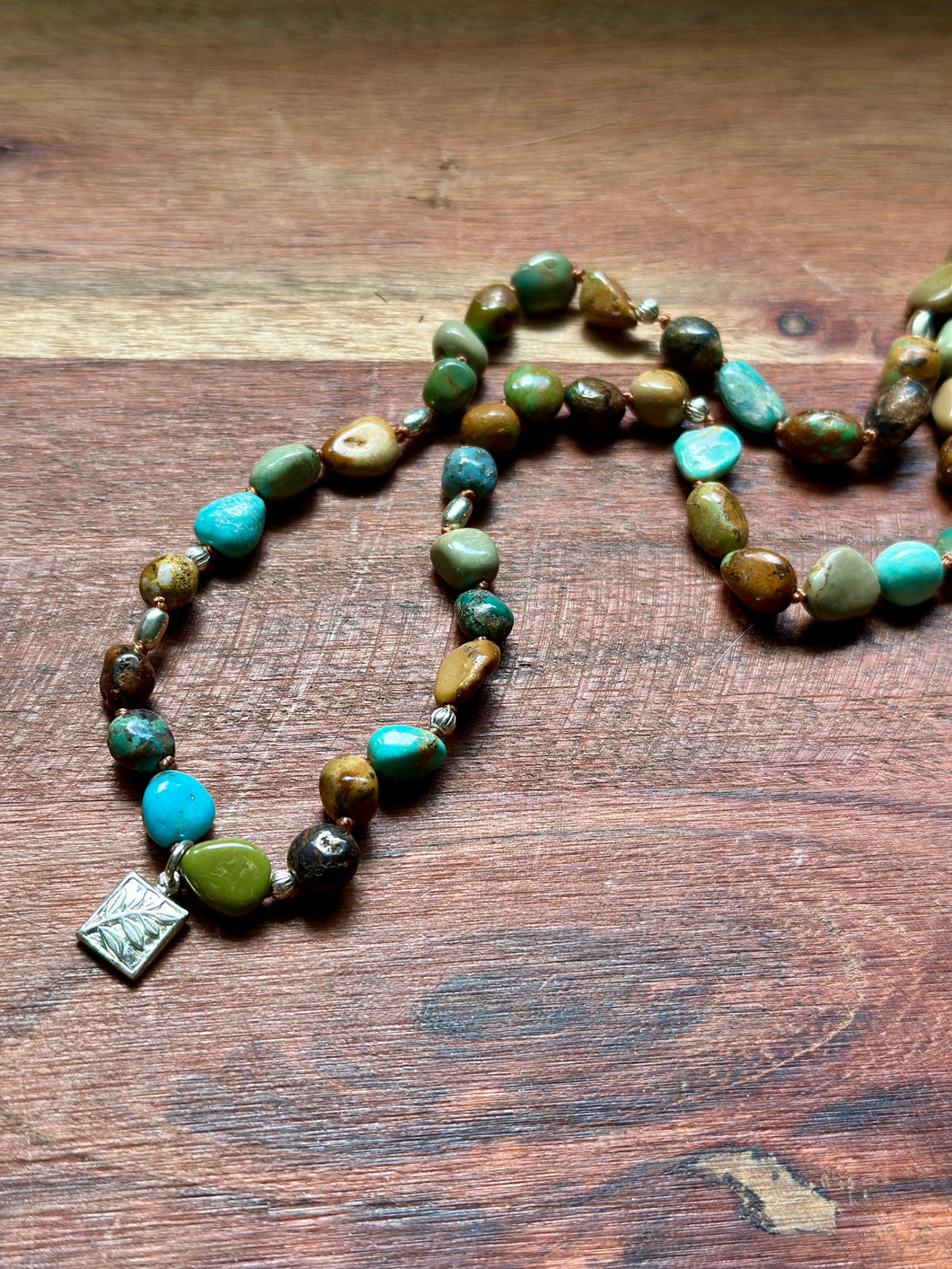 Mighty Hubei Turquoise and Sterling Silver Hand Knotted Necklace