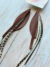 Load image into Gallery viewer, Light As A Feather FUN Garnet GAMEDAY Rooster Feather Gold Hoop Earrings