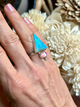 Load image into Gallery viewer, Cripple Creek Turquoise and Pink Sapphire Ring, size 7
