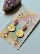 Load image into Gallery viewer, Mixed Metal Pink Guava and Rose Quartz Floral Dangle Earrings