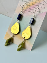 Load image into Gallery viewer, Treasure Trunk Mixed Metal, Lapis and Green Cat’s Eye Gemstone Dangle Earrings