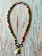 Load image into Gallery viewer, Berries and Cream Jade Beaded Carabiner Necklace