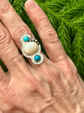 Load image into Gallery viewer, Australian White Opal and Royston Turquoise Sterling Silver Ring, Sz 7.25