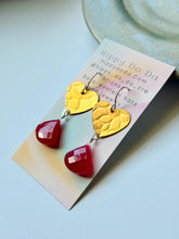 Load image into Gallery viewer, Treasure Trunk Mixed Hot Pink Chalcedony and Pebbled Brass Heart Dangle Earrings