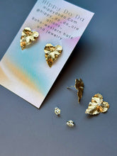 Load image into Gallery viewer, Silver and Gold, Brass Leaf Studs, Sterling Post