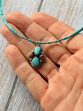 Load image into Gallery viewer, Southwestern Vintage Kingman Turquoise Tube Silver Necklace