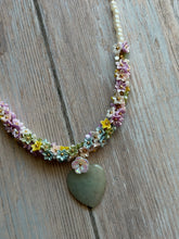 Load image into Gallery viewer, Vintage Amazoite Heart and Floral Beaded Necklace

