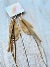 Load image into Gallery viewer, Light As A Feather FUN Tan Nubuck Rooster Feather Silver Hoop Earrings
