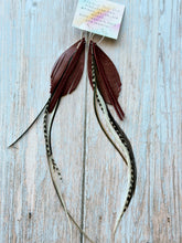 Load image into Gallery viewer, Light As A Feather FUN Garnet GAMEDAY Rooster Feather Silver Hoop Earrings
