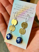 Load image into Gallery viewer, Mixed Metal Lapis Lazuli and Abstract Brass Dangle Earrings
