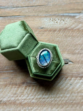 Load image into Gallery viewer, Terrarium Bodhi Leaf Skeleton Inay ans Aurora Opal Sterling Silver Ring, size 7.25
