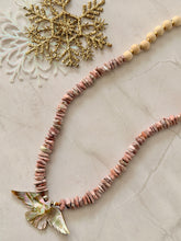 Load image into Gallery viewer, Mother of Pearl Flying Bird and Rhodochrosite and wood Beaded Necklace
