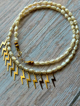 Load image into Gallery viewer, Gold Fill Lightning Bolt and Rice Pearl Beaded Necklace
