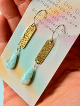 Load image into Gallery viewer, Mixed Metal Natural Larimar and Abstract Brass Dangle Earrings
