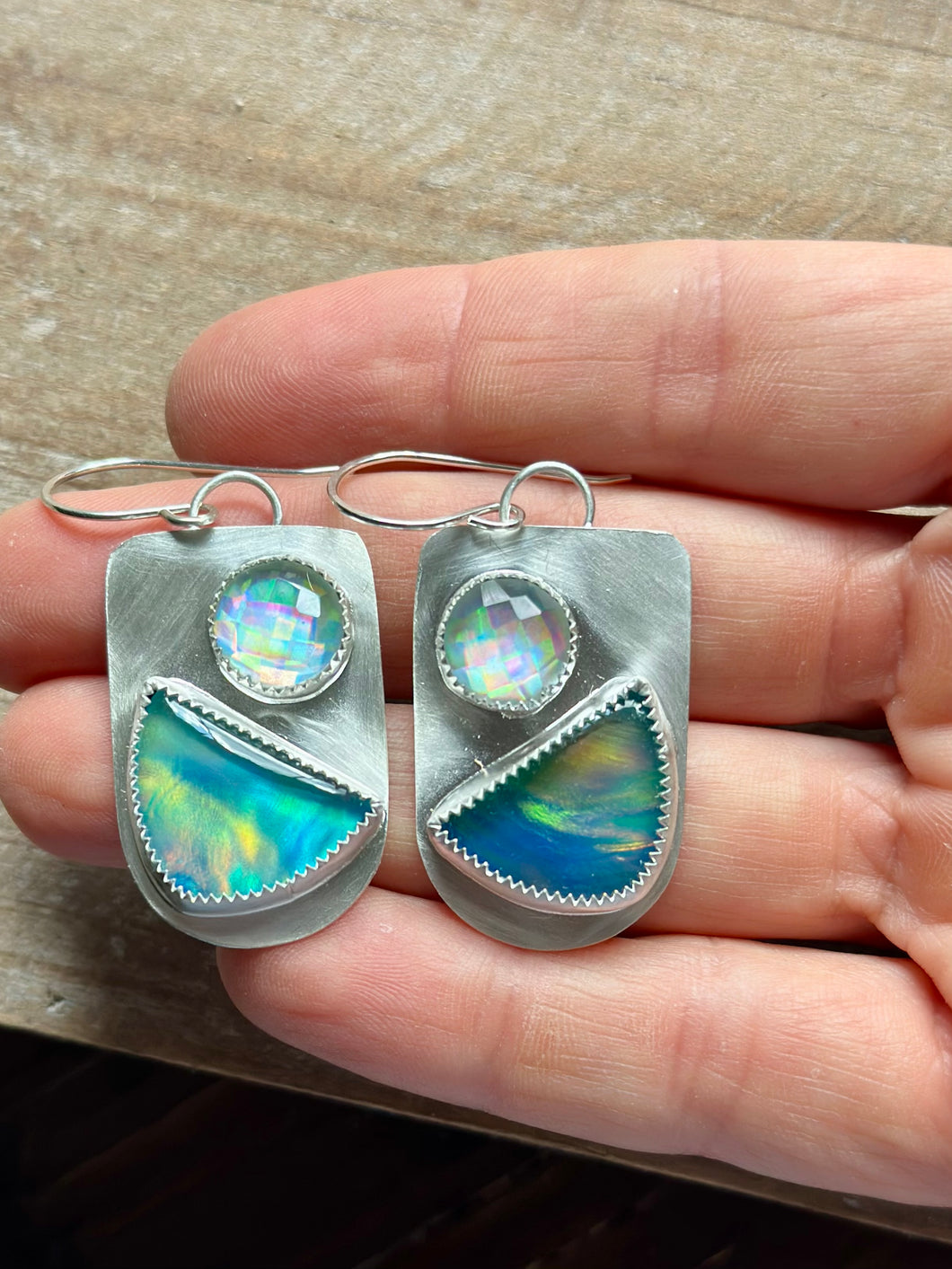 Sparkly Aurora Opal Sterling Silver Earrings