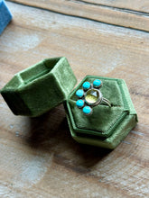 Load image into Gallery viewer, Lemon Quartz and Chilean Turquoise Flower Ring, Size 9
