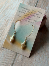Load image into Gallery viewer, Mermaid Freshwater Cross Pearl Gold Fill Dangles
