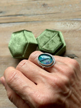 Load image into Gallery viewer, Terrarium Bodhi Leaf Skeleton Inay ans Aurora Opal Sterling Silver Ring, size 7.25
