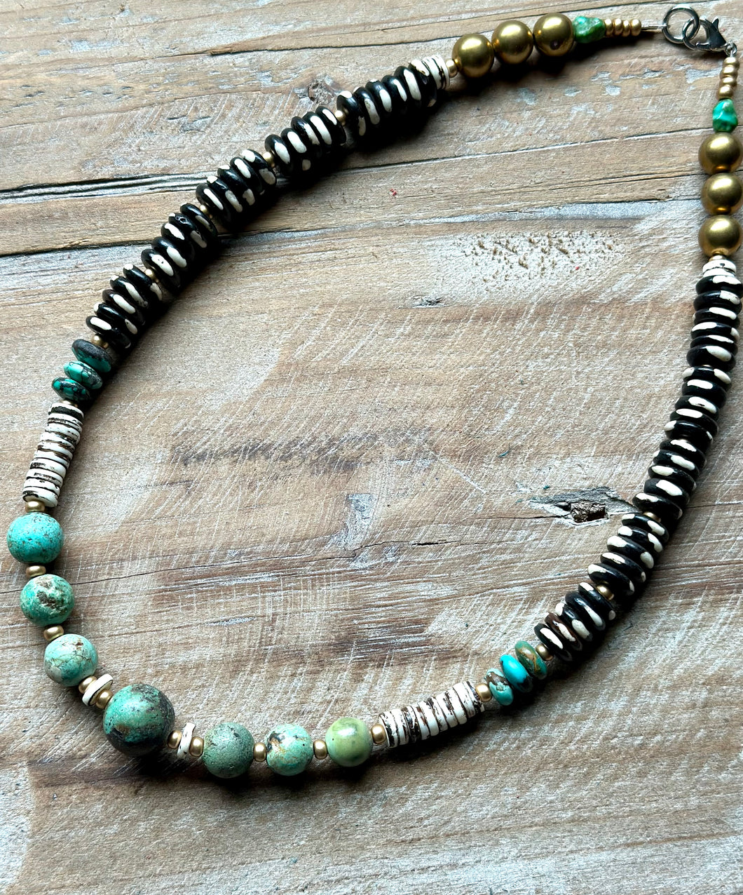 Rustic African Turquoise and Bone Beaded Necklace
