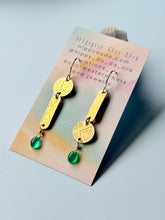 Load image into Gallery viewer, Mixed Metal Green Onxy and Abstract Brass Dangle Earrings
